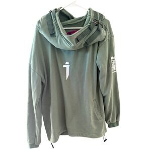 Jiye Japanese Heavy Industry Techwear Hoodie Sage Green Cowl Neck Buckle Mens XL